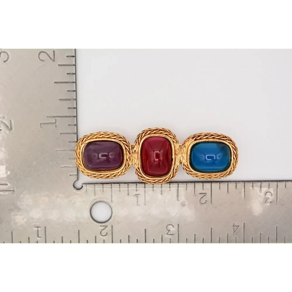 Givenchy Vintage Gripoix Glass Pin Brooch Gold Cabochon Runway Signed 80s BinAT